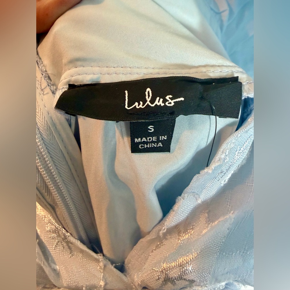 Lulus NWT “Make It Mesmerizing” Light Blue Jacquard Tiered Mini Dress Size Small - Picture 6 of 12